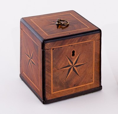 Lot 479 - A George II walnut square tea caddy with ring...