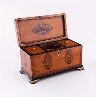 Lot 492 - A George III satinwood rectangular tea caddy,...