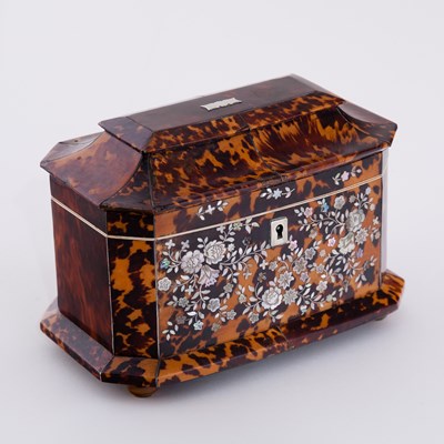 Lot 495 - A Regency tortoiseshell sarcophagus shaped tea...