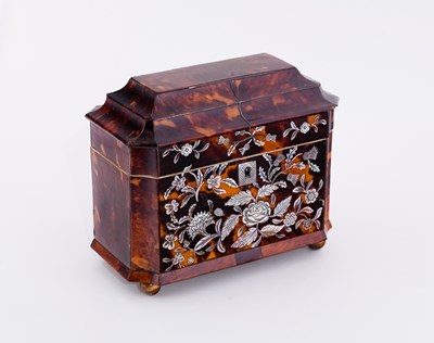 Lot 497 - A Regency tortoiseshell sarcophagus shaped tea...