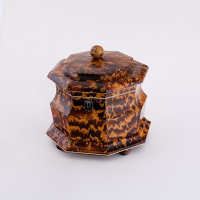 Lot 499 - A fine and unusual tortoiseshell octagonal tea...