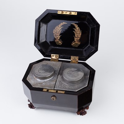 Lot 515 - A William IV Anglo-Chinese black lacquer tea...