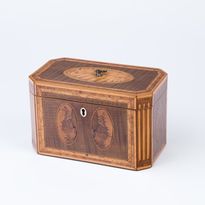 Lot 526 - A George III inlaid tea caddy of canted...