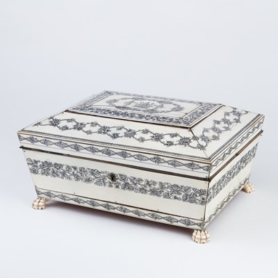 Lot 531 - A Vizagapatam ivory work box, of sarcophagus...