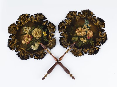 Lot 562 - A pair of Victorian papier-mache fans, each...