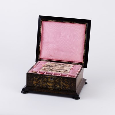 Lot 569 - A Regency rectangular papier-mache work box by...