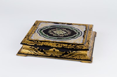 Lot 570 - A Victorian rectangular papier-mache work box...