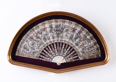 Lot 578 - A 19th Century painted fan, birds within...