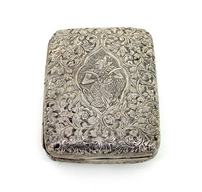 Lot 7 - An Eastern white metal box decorated grotesque...