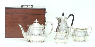 Lot 9 - A four piece EPNS tea set of oval form in a...