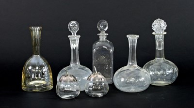 Lot 70 - Five glass decanters, various, two lacking...