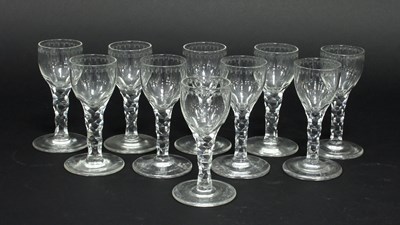 Lot 80 - Ten wine glasses with faceted stems and...