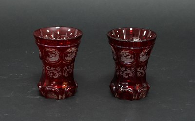 Lot 95 - A pair of Bohemian glass goblets with concave...