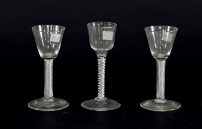 Lot 99 - A pair of 18th Century cordial glasses with...