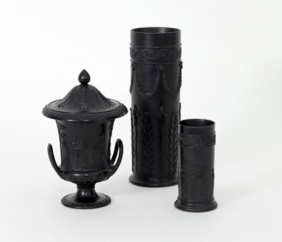 Lot 113 - A Wedgwood black basalt two-handled vase...