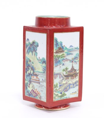 Lot 185 - A Chinese famille rose square vase with round...