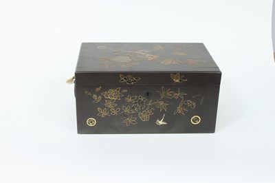 Lot 203 - A Chinese lacquer tea box decorated with...