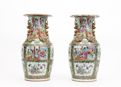 Lot 219 - A pair of Cantonese famille rose vases, 19th...