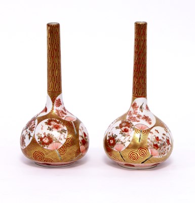 Lot 245 - A pair of Japanese Imari vases in gilt and...