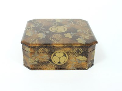 Lot 309 - A Japanese lacquer square box, with carved...