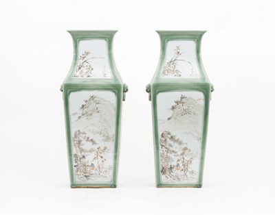 Lot 316 - A pair of Chinese celadon ground vases of...