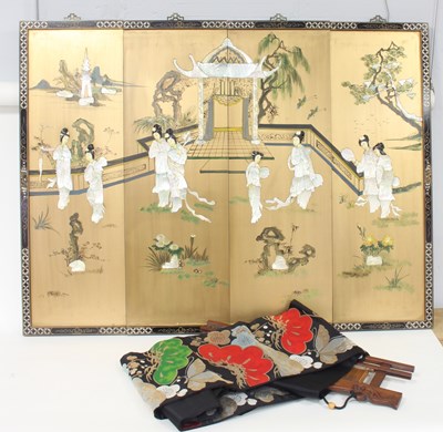 Lot 326 - A Japanese embroidered bridal belt on stand...