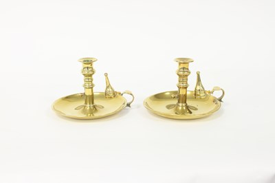 Lot 356 - A pair of brass chambersticks with snuffer,...