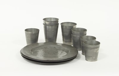 Lot 362 - Eight pewter beakers of tapering cylindrical...