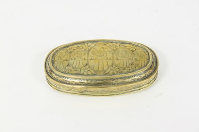 Lot 389 - An 18th Century brass tobacco box engraved...