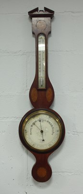 Lot 415 - A two-part wheel barometer, the silvered dial...