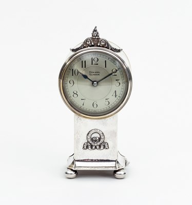 Lot 425 - A silver mantel clock, Chester 1922, the drum...