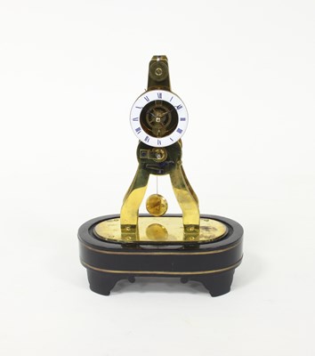 Lot 468 - A small gilt brass skeleton clock, the enamel...