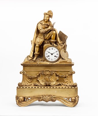 Lot 476 - A large French ormolu mantel clock, the case...