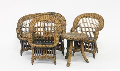 Lot 573 - A doll's four-piece suite of wicker furniture