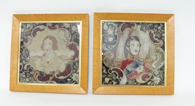 Lot 622 - A pair of 19th Century needlework portraits of...