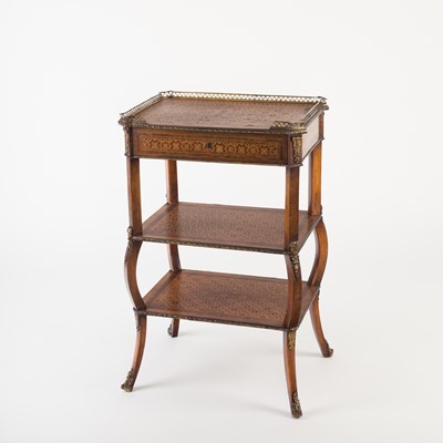 Lot 713 - A marquetry inlaid three-tier etage?re, with...