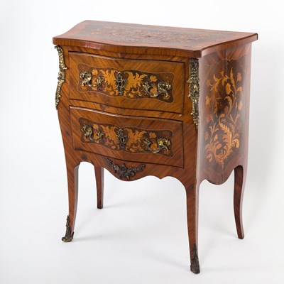 Lot 792 - A Louis XV style rosewood and floral marquetry...