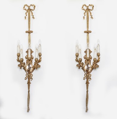 Lot 793 - A pair of ormolu five-branch wall lights with...