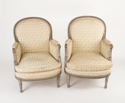 Lot 794 - A pair of Louis XV style fauteuils, each with...