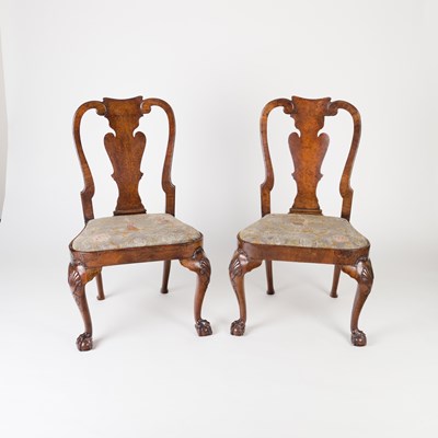 Lot 818 - A pair of George I dining chairs, the vase...