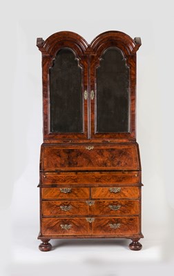 Lot 834 - A Queen Anne walnut double domed bureau...