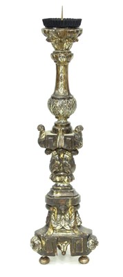 Lot 885 - A pricket altar type candlestick of Carolean...