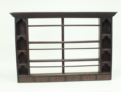 Lot 894 - A set of oak open shelves with dentil cornice...