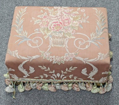 Lot 897 - A rectangular footstool with floral needlework...