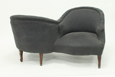 Lot 899 - A graphite grey linen upholstered love seat,...