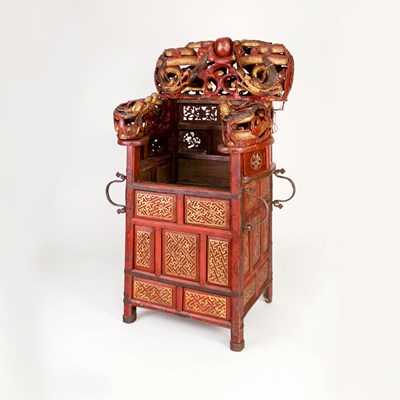 Lot 900 - A Chinese hardwood throne chair, painted all...