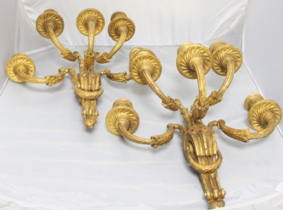 Lot 901 - A pair of gilt gesso five-branch five-light...