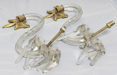 Lot 909 - A pair of glass and gilt metal wall lights...