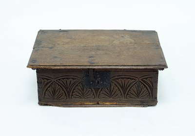 Lot 953 - A 17th Century oak bible box, the front with...