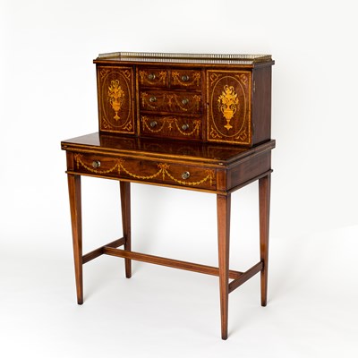 Lot 959 - An Edwardian mahogany and marquetry inlaid...